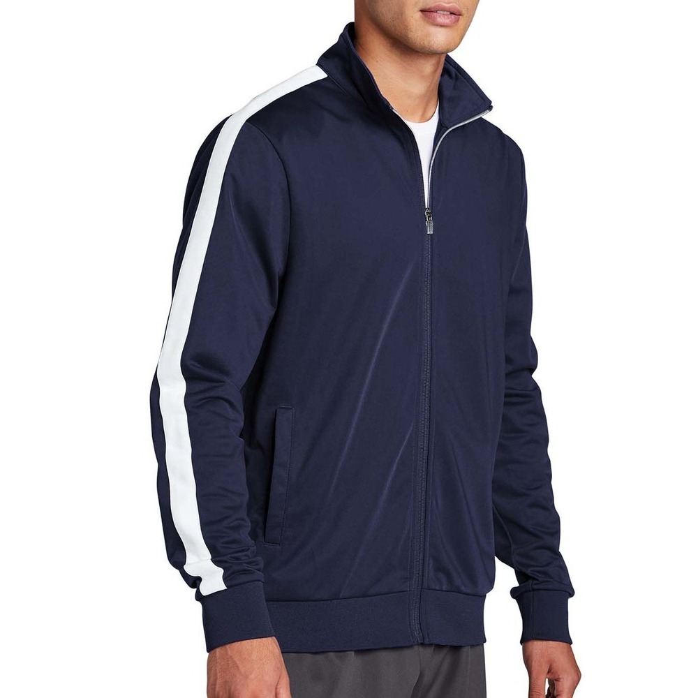 Sport-Tek Men's JST94 Tricot Full Zp Track Jacket - Navy Blue/White - Sz Small
